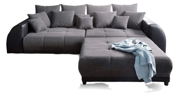 Canapea extensibilă dumonde cu 2 lăzi de depozitare si sezut confortabil din spuma high-density, Verona Magma Black 310x120 cm cu taburet inclus