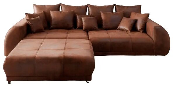 Canapea extensibilă dumonde cu 2 lăzi de depozitare si sezut confortabil din spuma high-density, Verona Madagaskar Brown 310x120 cm cu taburet inclus