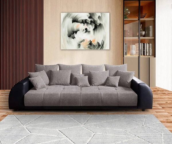 Canapea extensibilă dumonde cu 2 lăzi de depozitare si sezut confortabil din spuma high-density, Verona Magma Black 310x120 cm cu taburet inclus