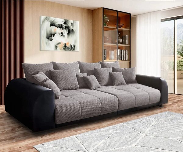 Canapea extensibilă dumonde cu 2 lăzi de depozitare si sezut confortabil din spuma high-density, Verona Magma Black 310x120 cm cu taburet inclus