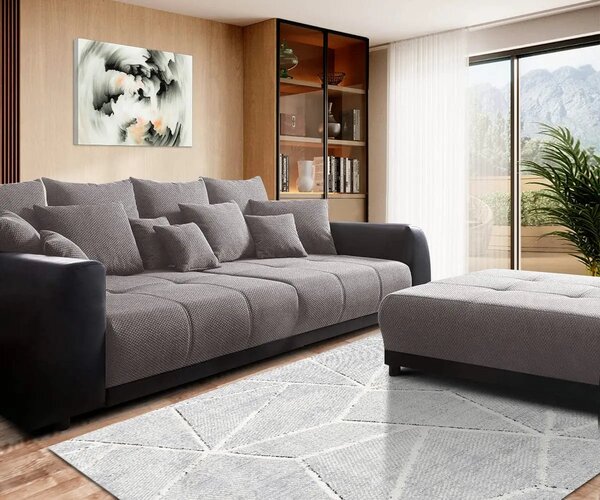 Canapea extensibilă dumonde cu 2 lăzi de depozitare si sezut confortabil din spuma high-density, Verona Magma Black 310x120 cm cu taburet inclus