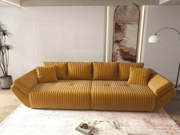 Canapea extensibilă dumonde cu ladă de depozitare si sezut confortabil din spuma high-density, Berlin Ambience Mustar 300x100 cm
