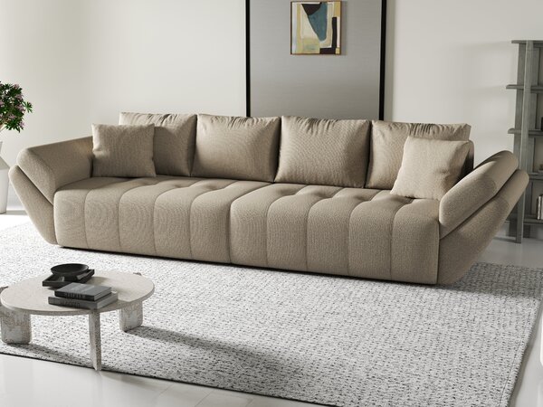Canapea extensibilă dumonde cu ladă de depozitare si sezut confortabil din spuma high-density, Berlin Enjoy Camel 300x100 cm