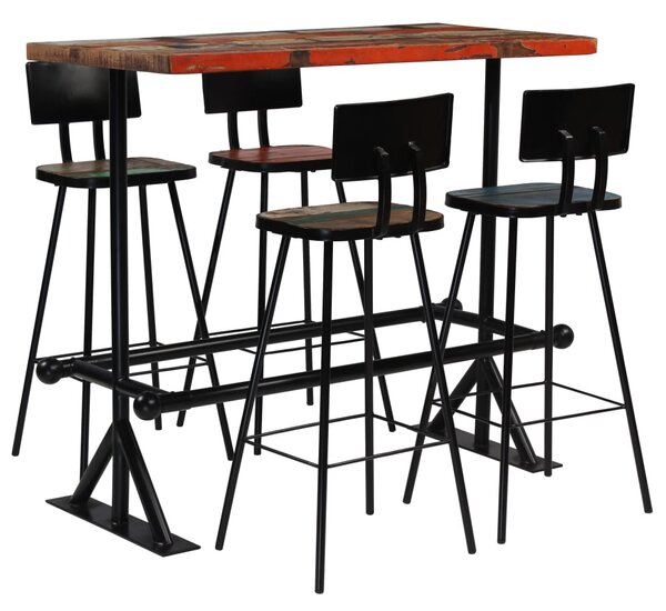 Set mobilier de bar, 5 piese, multicolor, lemn masiv reciclat
