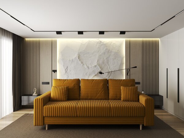 Canapea extensibilă dumonde cu ladă de depozitare Kronos Ambience Mustar 210x100 cm