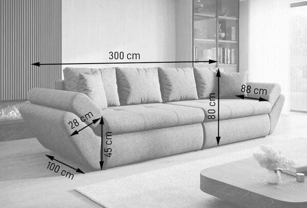 Canapea extensibilă dumonde cu ladă de depozitare si sezut confortabil din spuma high-density, Loana Enjoy Kaki 300x100 cm