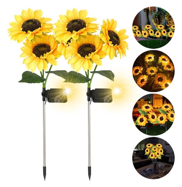 Set 2 x lampa solara 3 flori, 70 cm, Floarea Soarelui