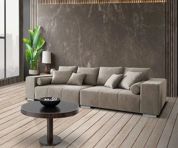 Canapea extensibilă dumonde cu ladă de depozitare si sezut confortabil din spuma high-density, Marbela Enjoy Camel XXL 295x120 cm cu taburet inclus