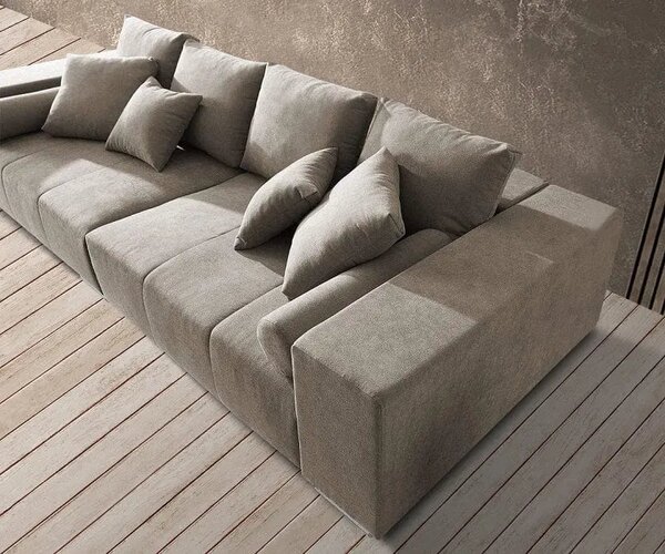 Canapea extensibilă dumonde cu ladă de depozitare si sezut confortabil din spuma high-density, Marbela Enjoy Camel XXL 295x120 cm cu taburet inclus