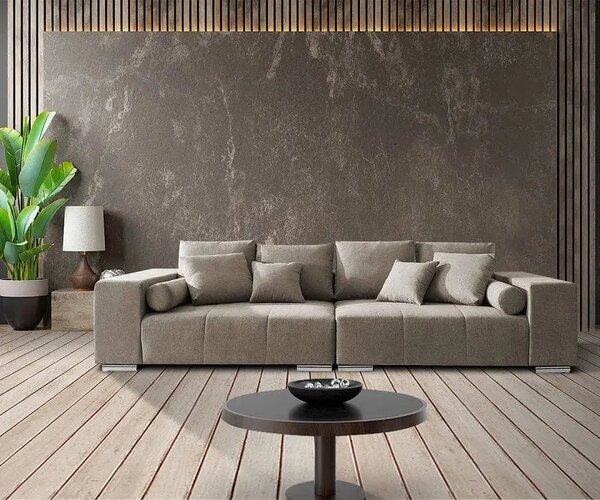 Canapea extensibilă dumonde cu ladă de depozitare si sezut confortabil din spuma high-density, Marbela Enjoy Camel XXL 295x120 cm cu taburet inclus