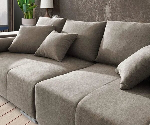Canapea extensibilă dumonde cu ladă de depozitare si sezut confortabil din spuma high-density, Marbela Enjoy Camel XXL 295x120 cm cu taburet inclus