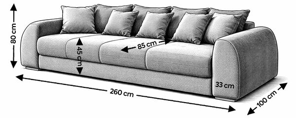 Canapea extensibilă dumonde cu ladă de depozitare si sezut confortabil din spuma high-density, Verona Antracit 260x100 cm