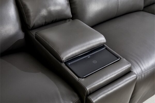 Coltar dumonde cu 2 reclinere electrice, tetiere reglabile, incarcare wireless, suport pahare Valen 334x83cm