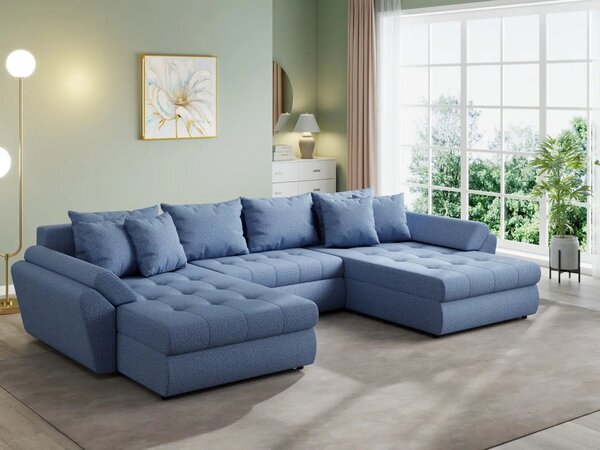 Colțar extensibil dumonde cu ladă de depozitare Loana U Enjoy Blue 375x185 cm