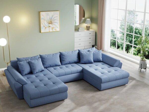 Colțar extensibil dumonde cu ladă de depozitare Loana U Enjoy Blue 375x185 cm