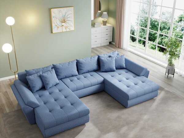 Colțar extensibil dumonde cu ladă de depozitare Loana U Enjoy Blue 375x185 cm