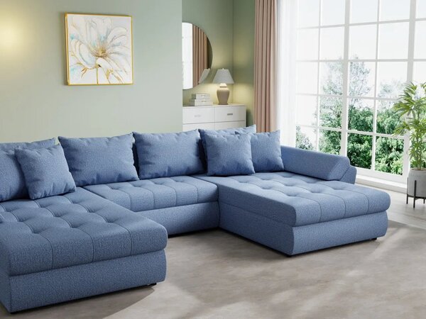 Colțar extensibil dumonde cu ladă de depozitare Loana U Enjoy Blue 375x185 cm