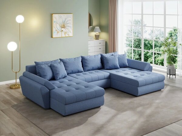 Colțar extensibil dumonde cu ladă de depozitare Loana U Enjoy Blue 375x185 cm