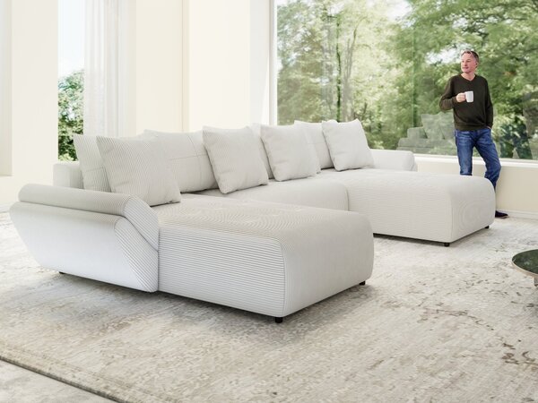 Colțar extensibil dumonde cu ladă de depozitare si sezut confortabil din spuma high-density, Berlin U Zoom Crem 400x185 cm