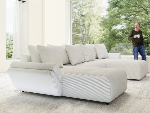 Colțar extensibil dumonde cu ladă de depozitare si sezut confortabil din spuma high-density, Berlin U Zoom Crem 400x185 cm