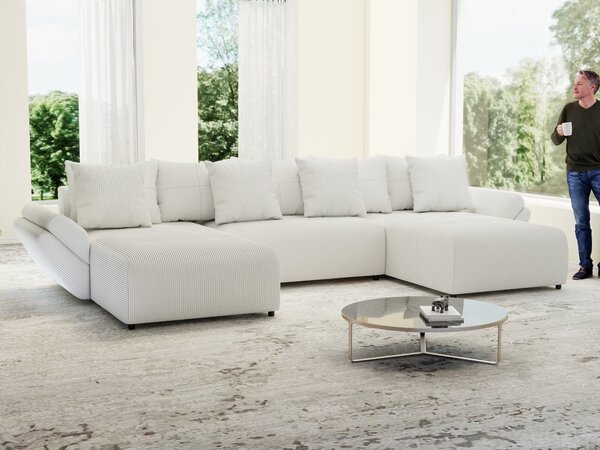 Colțar extensibil dumonde cu ladă de depozitare si sezut confortabil din spuma high-density, Berlin U Zoom Crem 400x185 cm