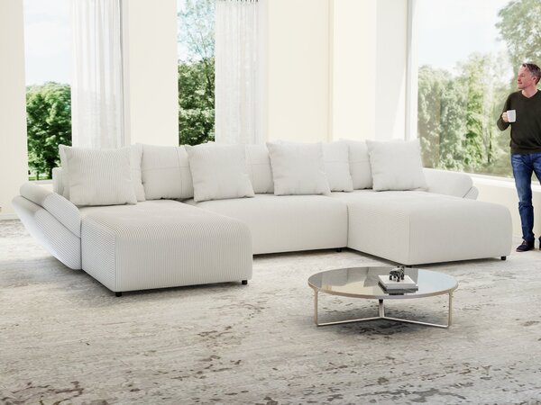 Colțar extensibil dumonde cu ladă de depozitare si sezut confortabil din spuma high-density, Berlin U Zoom Crem 400x185 cm