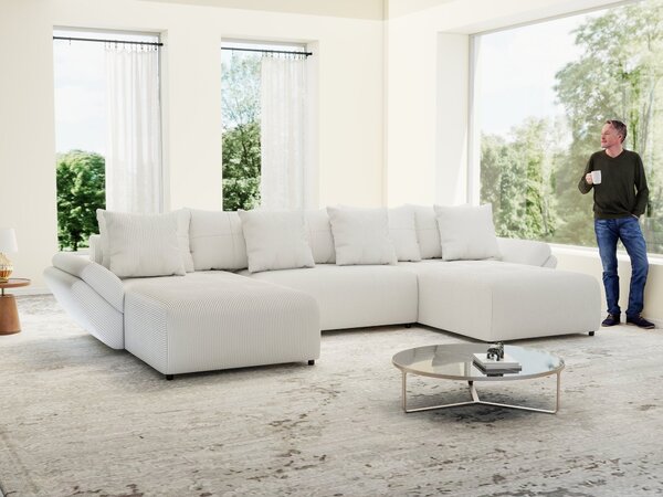 Colțar extensibil dumonde cu ladă de depozitare si sezut confortabil din spuma high-density, Berlin U Zoom Crem 400x185 cm