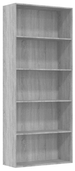 Bibliotecă 5 niveluri gri sonoma 80x30x189 cm lemn compozit