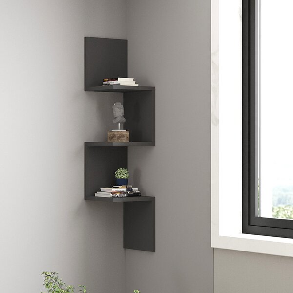 Etajera de colt de perete Insterra din melamina, antracit, 25x25x105.5 cm