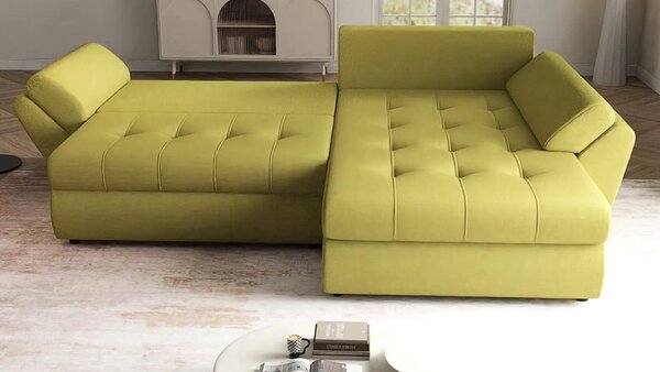 Colțar extensibil dumonde cu ladă de depozitare Loana Enjoy Green II 270x185 cm