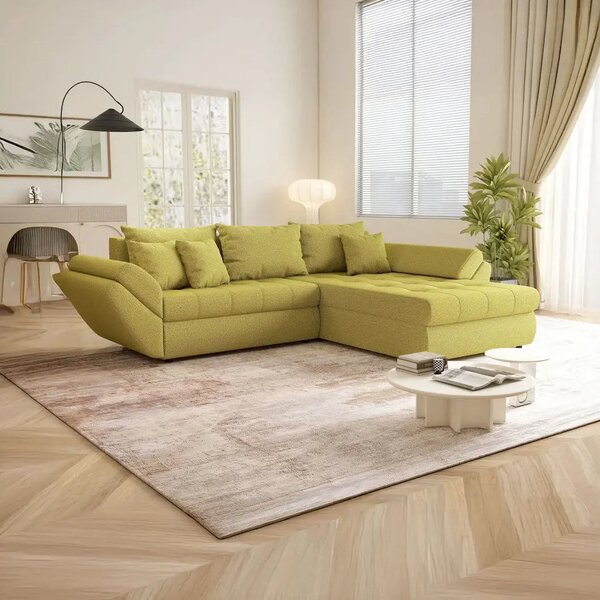 Colțar extensibil dumonde cu ladă de depozitare Loana Enjoy Green II 270x185 cm