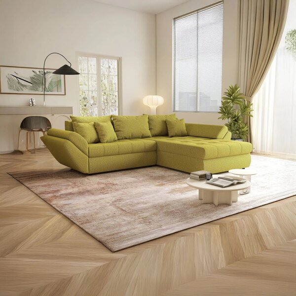 Colțar extensibil dumonde cu ladă de depozitare Loana Enjoy Green II 270x185 cm
