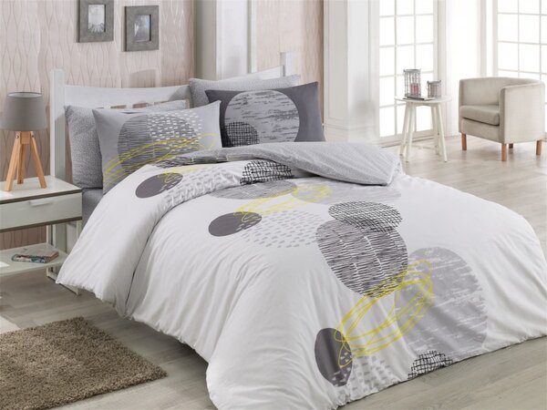 Lenjerie de pat bumbac 100% ranforce, Bahar Home, Illusion V1 Gri