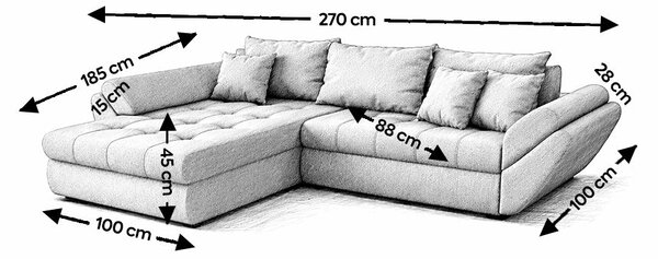 Colțar extensibil dumonde cu ladă de depozitare Loana Zoom Grey II 270x185 cm