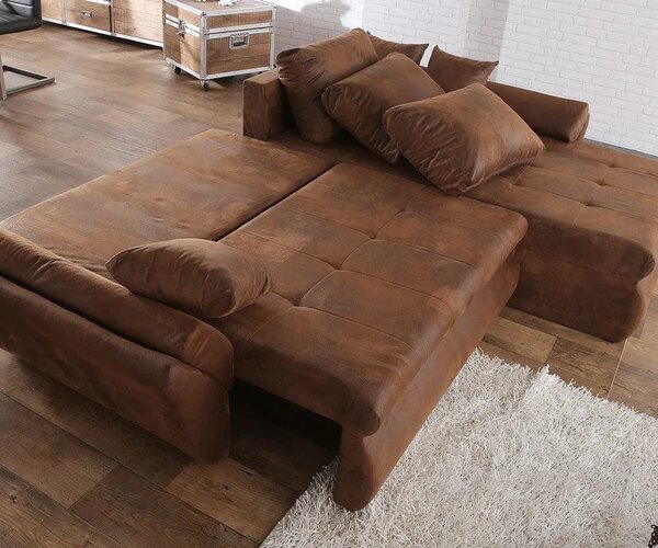 Colțar extensibil dumonde cu ladă de depozitare Loana Madagaskar Brown 270x185 cm