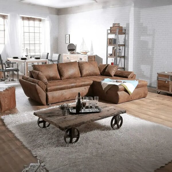Colțar extensibil dumonde cu ladă de depozitare Loana Madagaskar Brown 270x185 cm