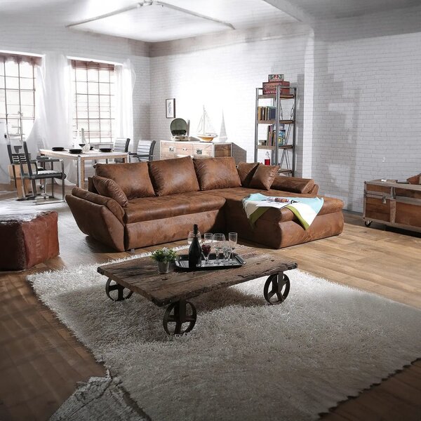 Colțar extensibil dumonde cu ladă de depozitare Loana Madagaskar Brown 270x185 cm