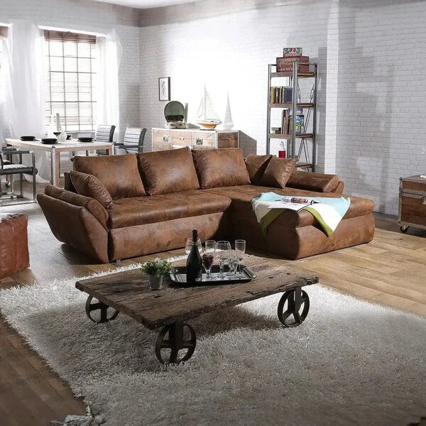 Colțar extensibil dumonde cu ladă de depozitare Loana Madagaskar Brown 270x185 cm