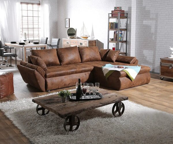 Colțar extensibil dumonde cu ladă de depozitare Loana Madagaskar Brown 270x185 cm
