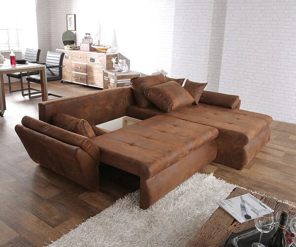 Colțar extensibil dumonde cu ladă de depozitare Loana Madagaskar Brown 270x185 cm