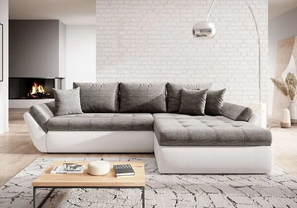 Colțar extensibil dumonde cu ladă de depozitare Loana Magma White 275x185 cm