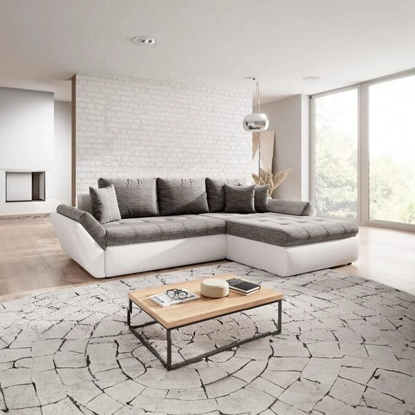 Colțar extensibil dumonde cu ladă de depozitare Loana Magma White 275x185 cm