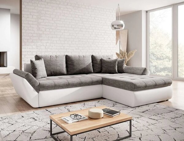 Colțar extensibil dumonde cu ladă de depozitare Loana Magma White 275x185 cm