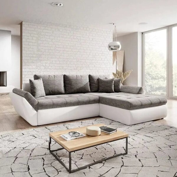 Colțar extensibil dumonde cu ladă de depozitare Loana Magma White 275x185 cm