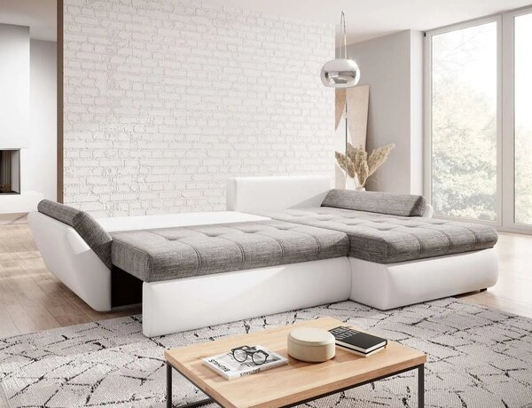 Colțar extensibil dumonde cu ladă de depozitare Loana Magma White 275x185 cm