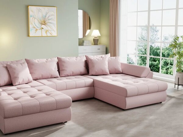 Colțar extensibil dumonde cu ladă de depozitare Loana U Enjoy Flamingo 375x185 cm