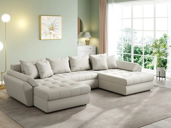 Colțar extensibil dumonde cu ladă de depozitare Loana U Enjoy Bej 375x185 cm