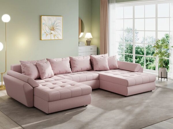 Colțar extensibil dumonde cu ladă de depozitare Loana U Enjoy Flamingo 375x185 cm