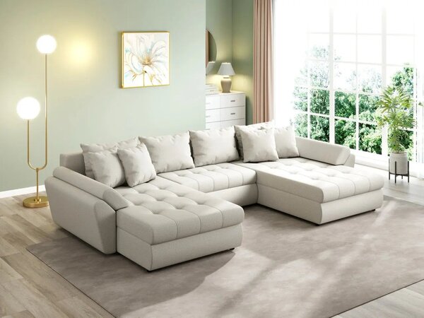 Colțar extensibil dumonde cu ladă de depozitare Loana U Enjoy Bej 375x185 cm