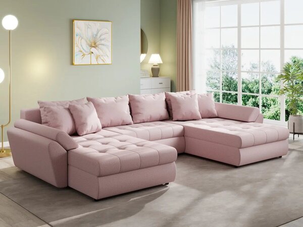 Colțar extensibil dumonde cu ladă de depozitare Loana U Enjoy Flamingo 375x185 cm